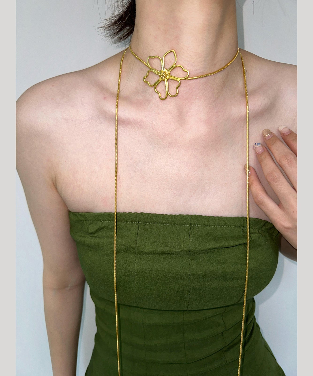 Skinny Gold Metal Overgild Floral Hollowed Out Lariat Necklace YR006