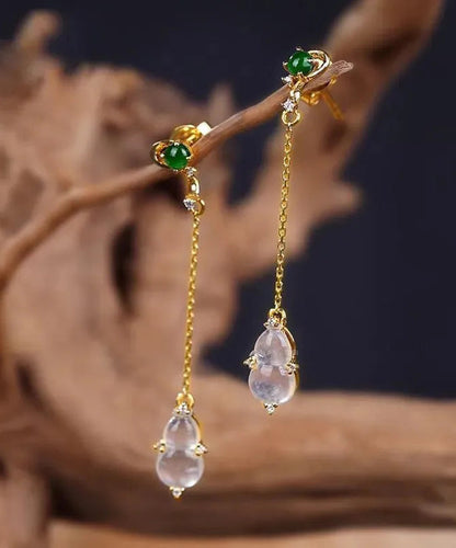 Boucles d'oreilles pendantes en argent sterling jaune avec zircon et jade AC1039