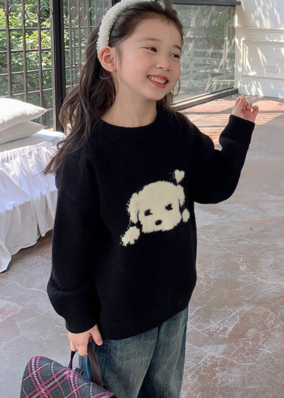 Style Black Patchwork Warm Cotton Knit Kids Sweater Tops Spring TP027