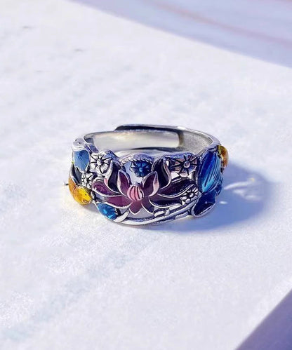 Style Blue Sterling Silver Cloisonne Brocaded Carp Rings YI021