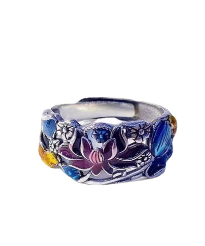 Style Blue Sterling Silver Cloisonne Brocaded Carp Rings YI021