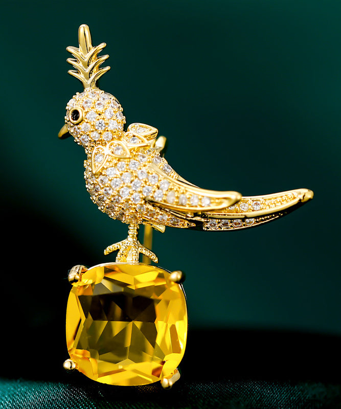 Style Gold Copper Overgild Zircon Gem Stone Little Bird Brooches WP010