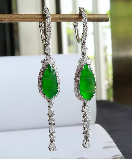 Style Green Sterling Silver Zircon Jade Drop Earrings AC1031