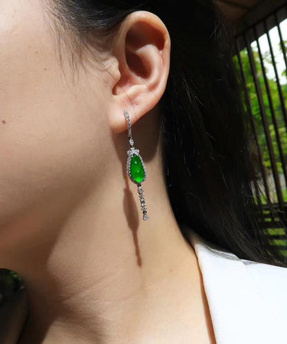 Boucles d'oreilles pendantes en argent sterling et jade vert zircon AC1031