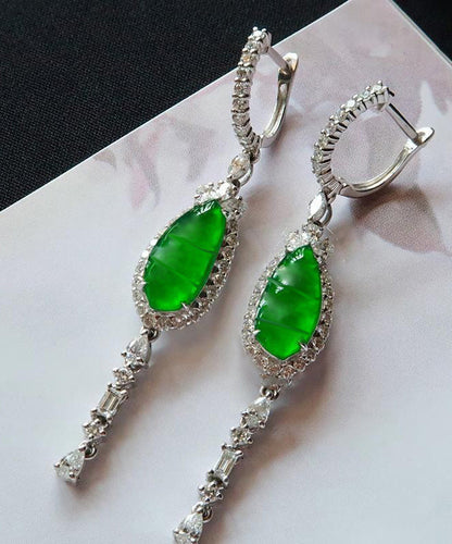 Stil Grüne Sterling Silber Zirkon Jade Tropfen Ohrringe AC1031