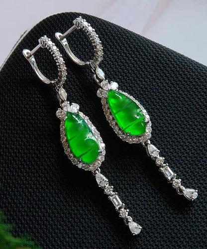 Stil Grüne Sterling Silber Zirkon Jade Tropfen Ohrringe AC1031