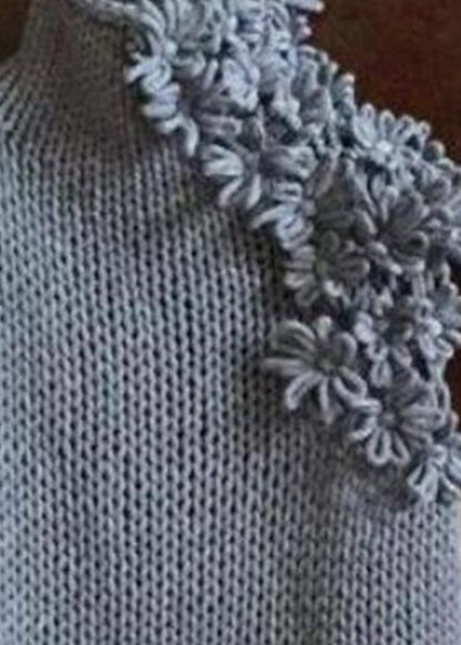 Style Graue Strickweste mit hohem Halsausschnitt und Blumenmuster, ärmellos WN010