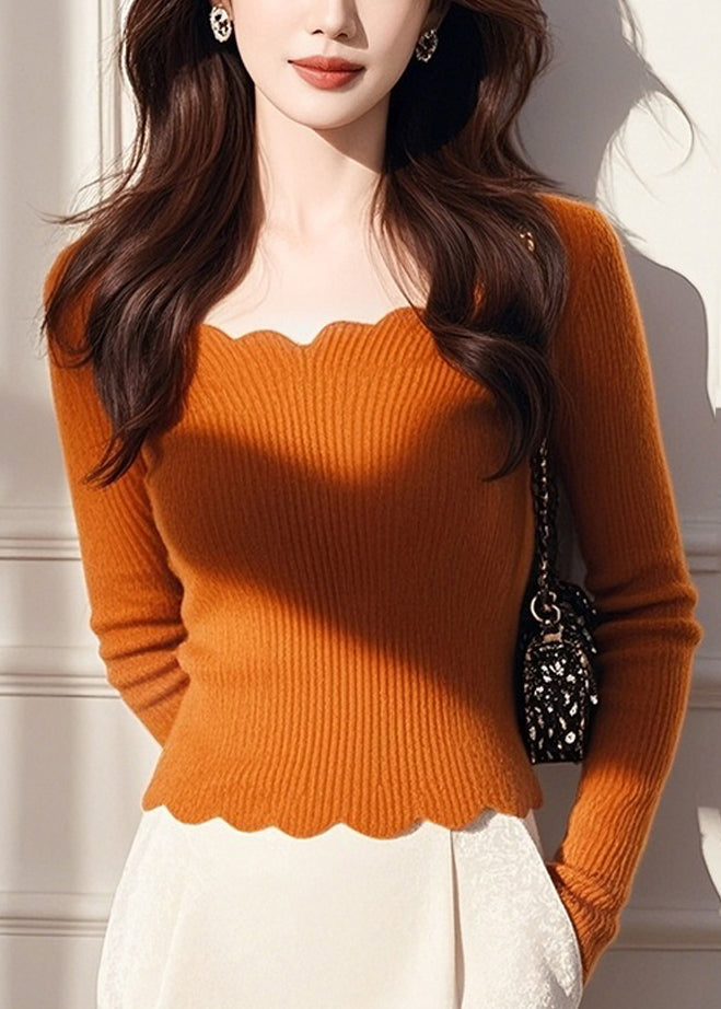 Style Orange O Neck Knit Short Sweater Tops Spring TO014