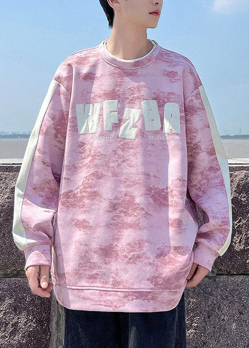 Style Pink O Neck Tie Dye Baumwolle Herren Sweatshirt Streetwear Herbst EQ002