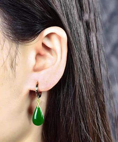 Style Silk Sterling Silver Overgild Jade Water Drop Drop Earrings YI004