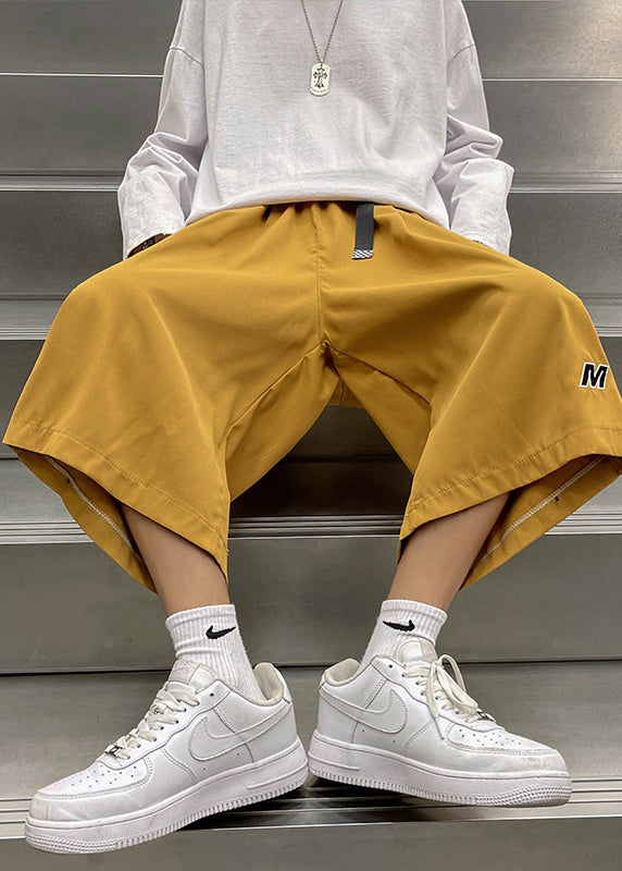 Stylish Beige Pockets Drawstring Men Crop Pants Summer YT027