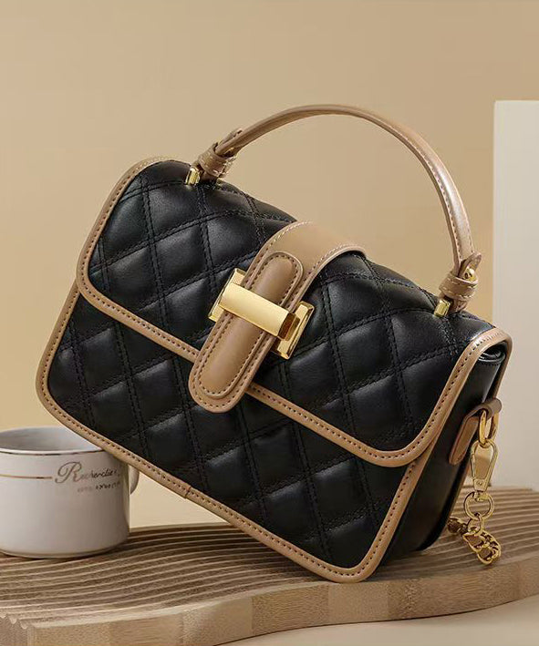 Stylish Black Solid Durable Calf Leather Tote Handbag RB043