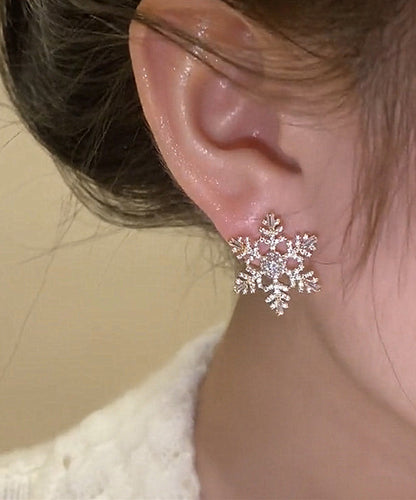 Stylish Gold Alloy Zircon Snowflake Stud Earrings TS004