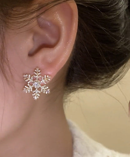 Stylish Gold Alloy Zircon Snowflake Stud Earrings TS004