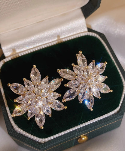 Stylish Gold Copper Overgild Zircon Crystal Snowflake Stud Earrings TS023