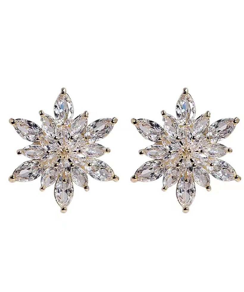 Stylish Gold Copper Overgild Zircon Crystal Snowflake Stud Earrings TS023