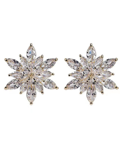 Stylish Gold Copper Overgild Zircon Crystal Snowflake Stud Earrings TS023