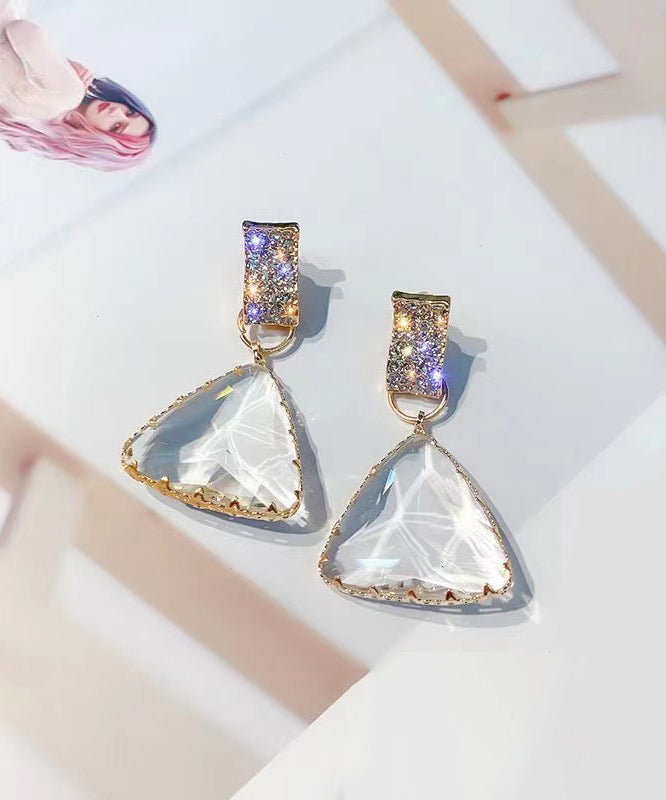 Boucles d'oreilles pendantes élégantes en argent sterling avec cristaux de zircon incrustés en forme de triangle GH1081