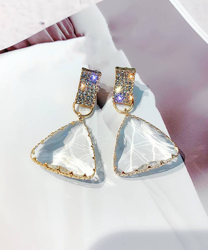 Boucles d'oreilles pendantes élégantes en argent sterling avec cristaux de zircon incrustés en forme de triangle GH1081