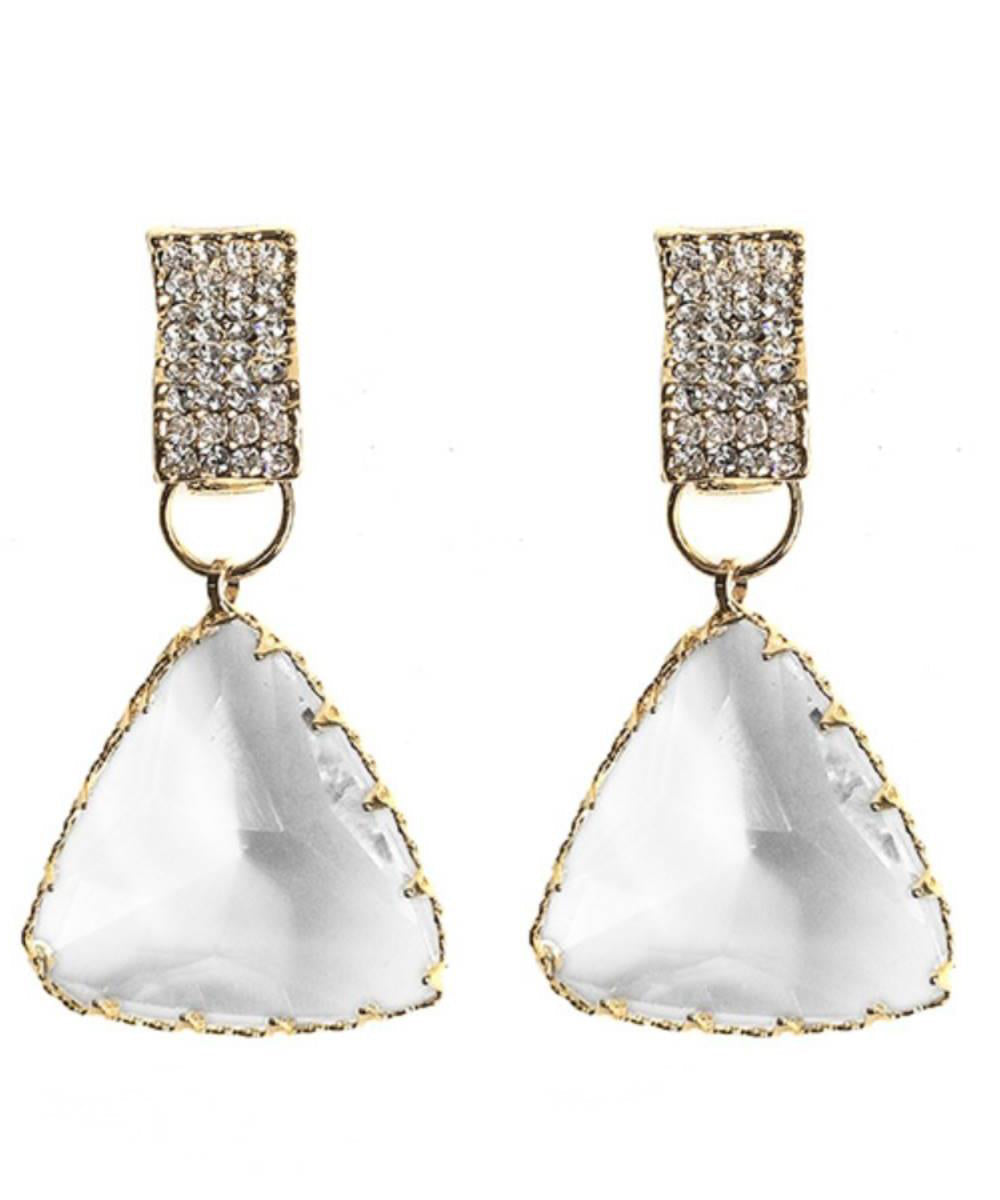 Boucles d'oreilles pendantes élégantes en argent sterling avec cristaux de zircon incrustés en forme de triangle GH1081