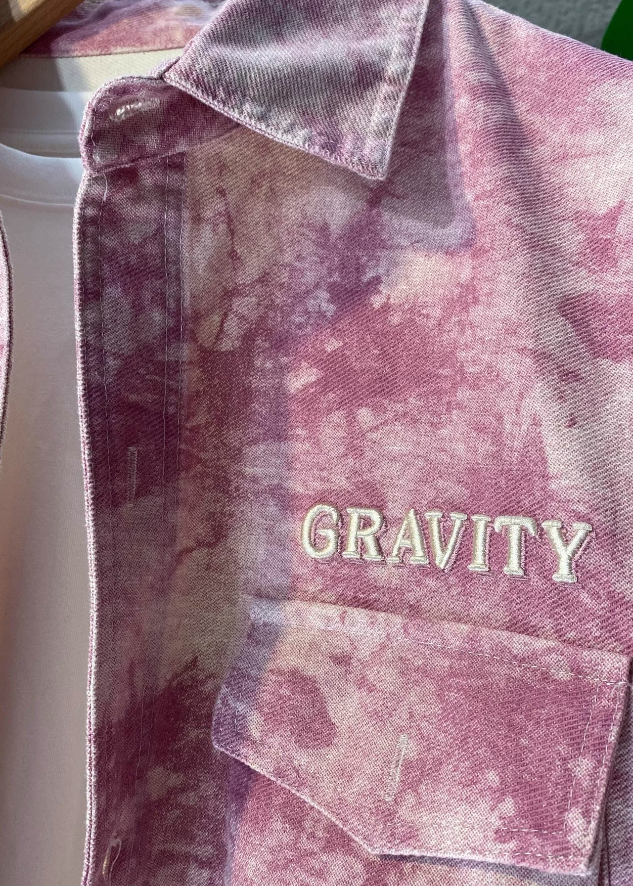 Stylish Pink Gradient Tie Dye Denim Men's Shirts Fall RO002