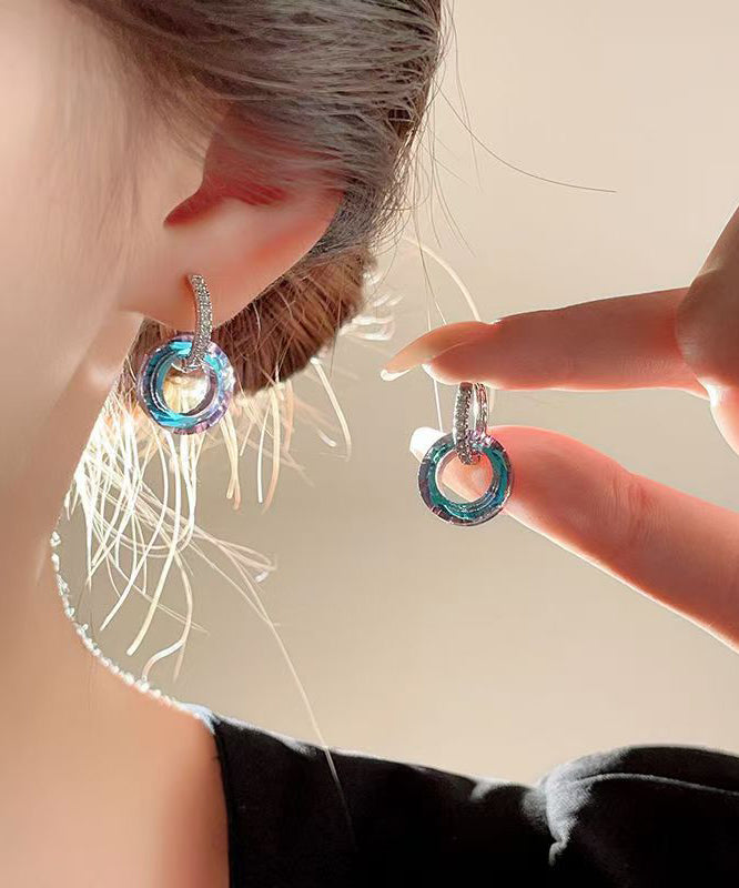 Boucles d'oreilles créoles élégantes en alliage de cuivre et cristal de zircon arc-en-ciel QU027