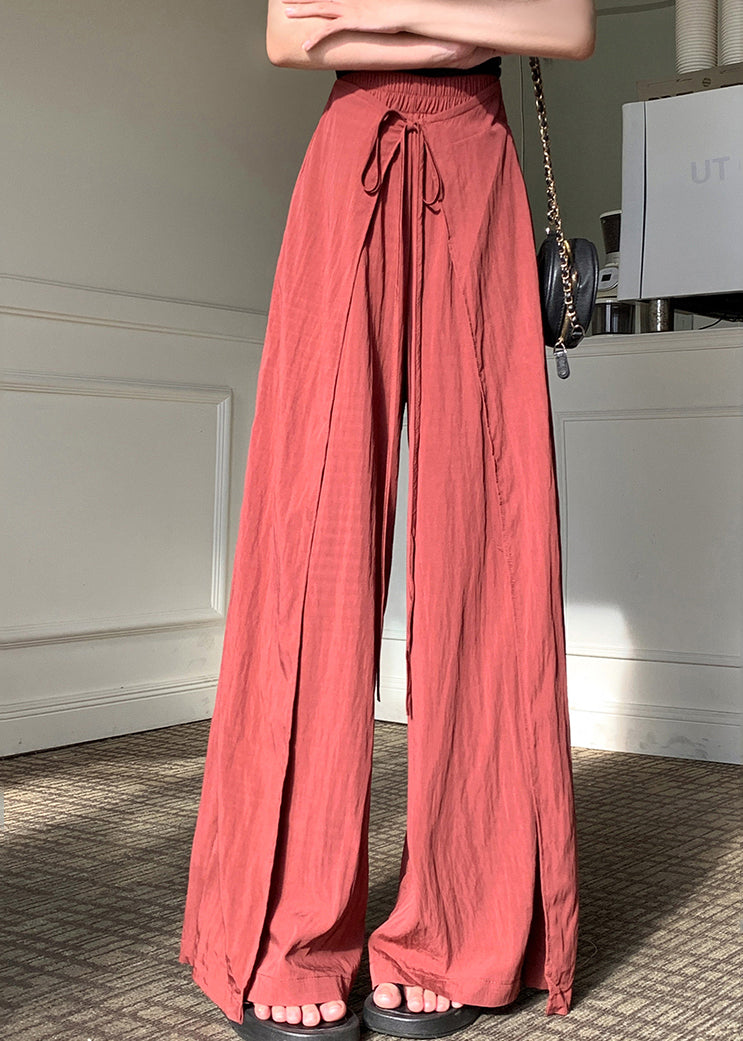 Unique Brick Red Asymmetrical Lace Up Linen Silk Pants Spring YY001