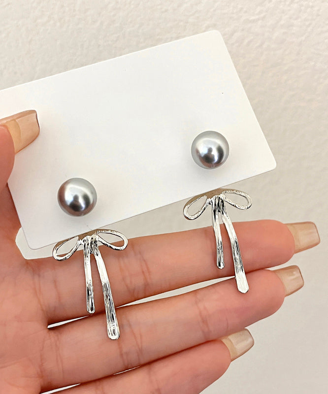 Boucles d'oreilles pendantes uniques en argent sterling et soie avec perles en forme de nœud GH1015