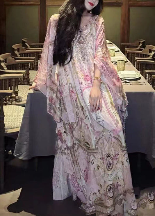 Vacation Style 2024 New Print Long Dress Batwing Sleeve ZL043