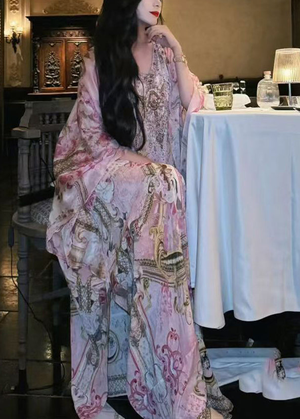 Vacation Style 2024 New Print Long Dress Batwing Sleeve ZL043