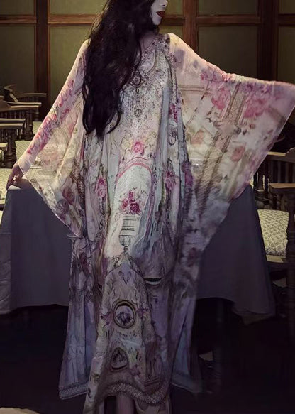 Vacation Style 2024 New Print Long Dress Batwing Sleeve ZL043