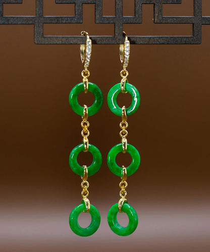 Boucles d'oreilles pendantes en argent sterling vert vintage avec jade surdoré AC1063