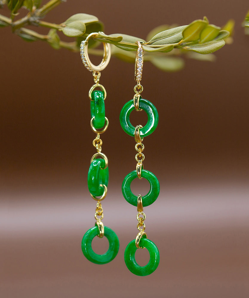 Boucles d'oreilles pendantes en argent sterling vert vintage avec jade surdoré AC1063