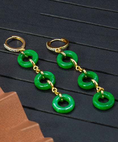 Boucles d'oreilles pendantes en argent sterling vert vintage avec jade surdoré AC1063