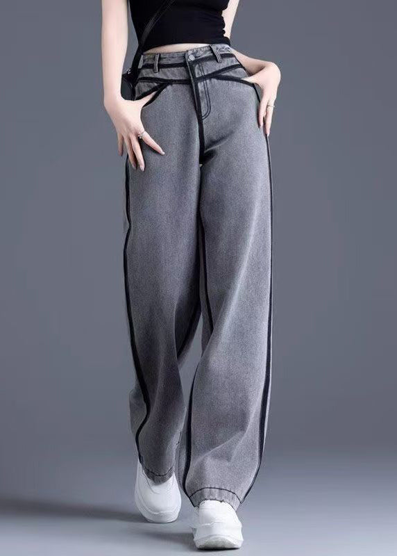 Vintage Grey Pockets High Waist Warm Fleece Pants Spring YW050