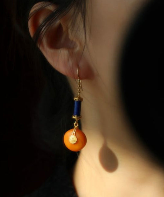 Boucles d'oreilles pendantes vintage en argent sterling orange avec surdorure et cire de miel ambré GH1087