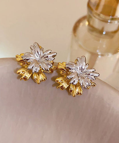 Vogue Colorblock Copper Silver Plated Floral Stud Earrings QZ004