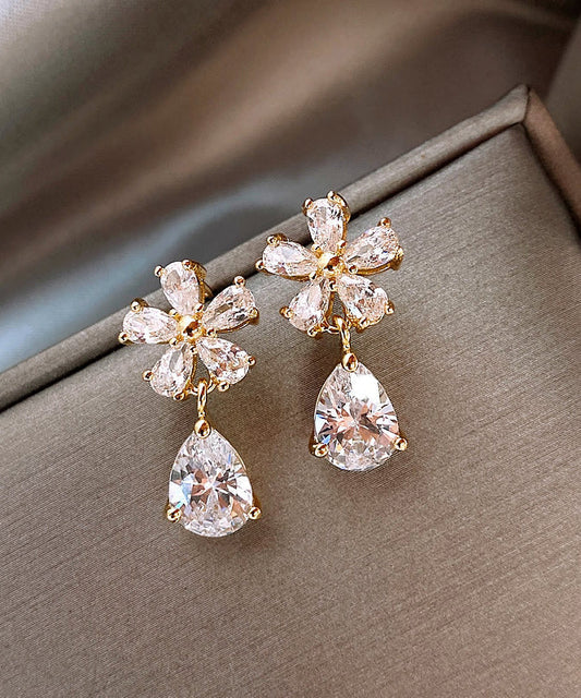 Vogue Copper Overgild Zircon Floral Water Drop Drop Earrings WH034