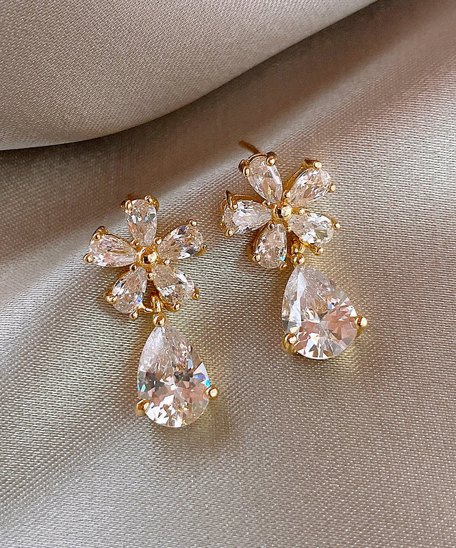 Boucles d'oreilles pendantes en forme de goutte d'eau avec zircons surdorés en cuivre Vogue WH034