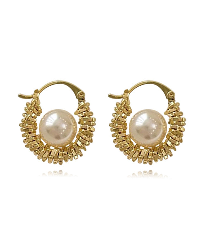 Vogue Gold Copper Alloy Asymmetrical Pearl Hoop Earrings WH049