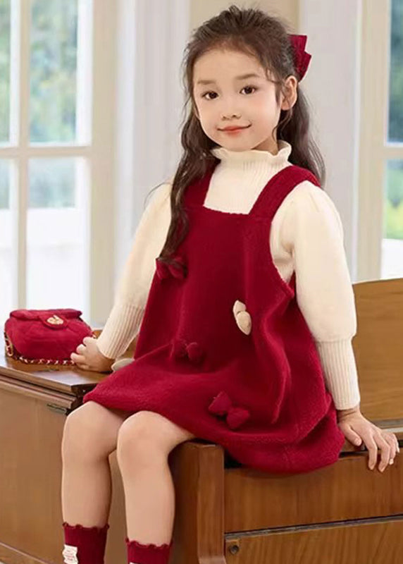 Vogue Red Slash Neck Silk Velour Kids Long Spaghetti Strap Dress Spring TG004