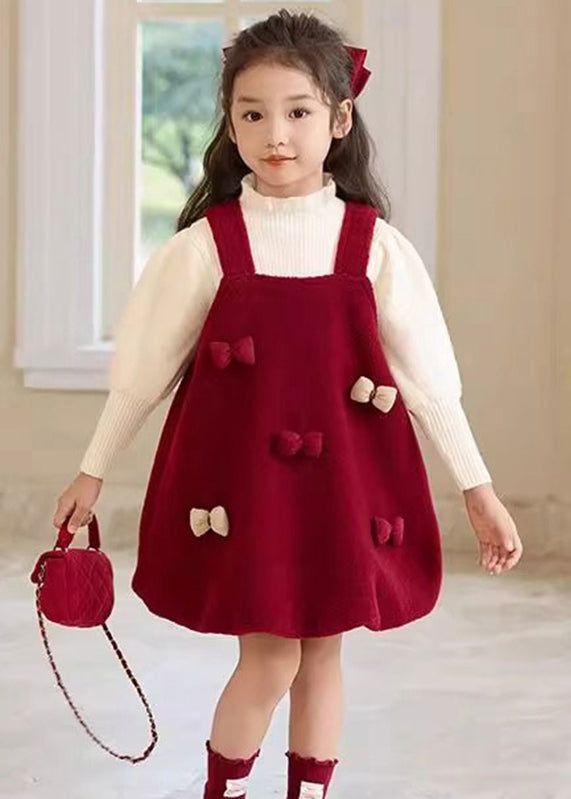 Vogue Red Slash Neck Silk Velour Kids Long Spaghetti Strap Dress Spring TG004