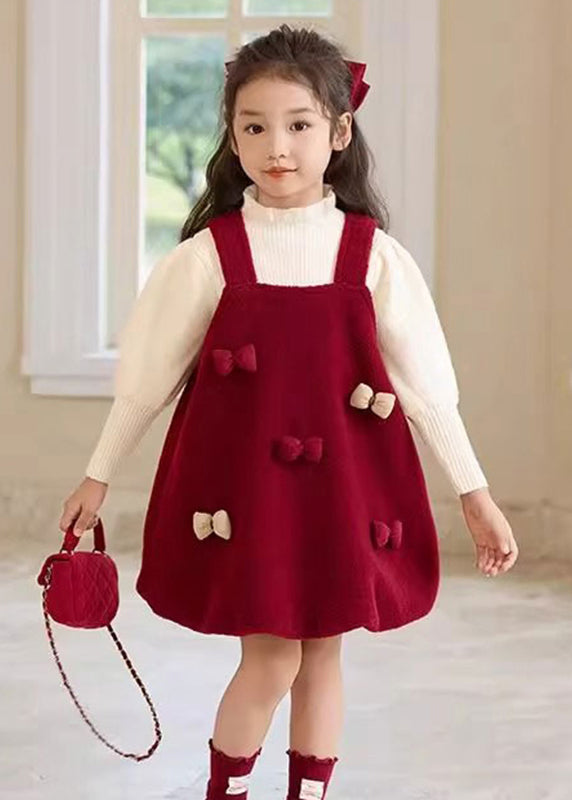 Vogue Red Slash Neck Silk Velour Kids Long Spaghetti Strap Dress Spring TG004