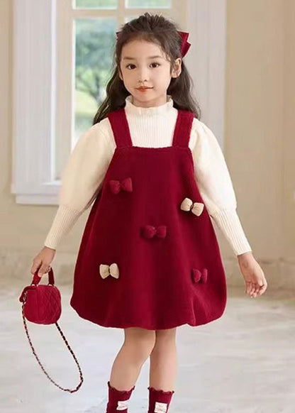 Vogue Red Slash Neck Silk Velour Kids Long Spaghetti Strap Dress Spring TG004