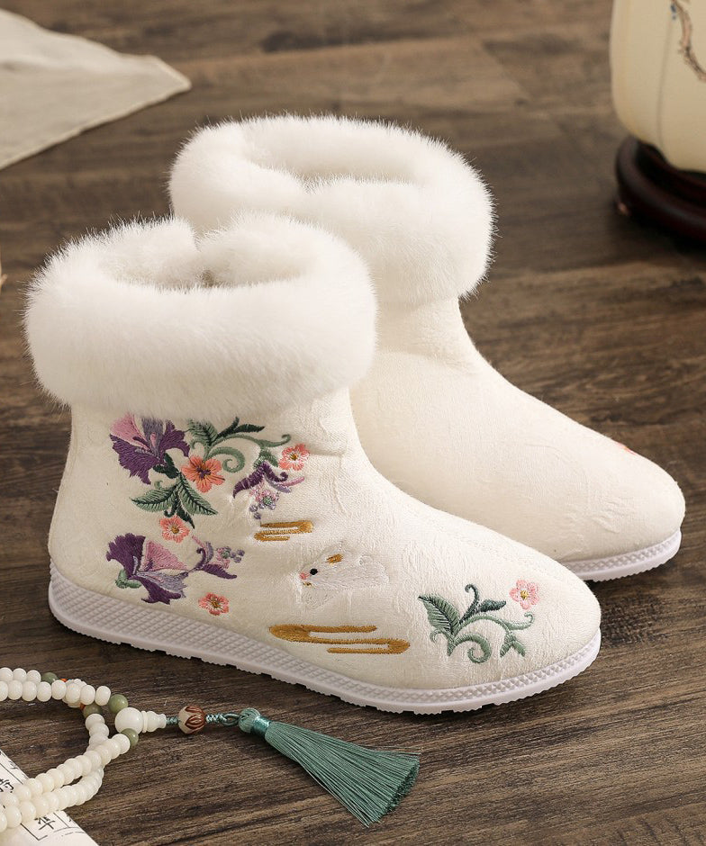 White Cotton Fabric Embroidery Splicing Chinese Style Boots TQ056