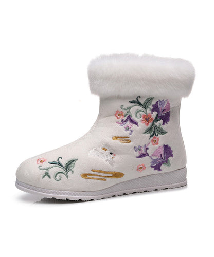 White Cotton Fabric Embroidery Splicing Chinese Style Boots TQ056