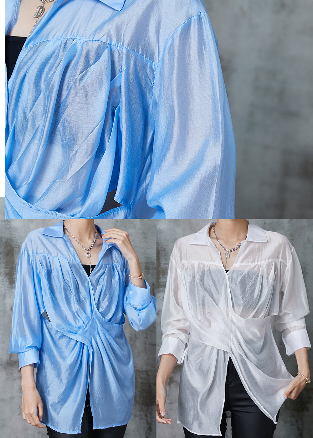 White Linen Shirt Tops Asymmetrical Side Open Summer AL1020