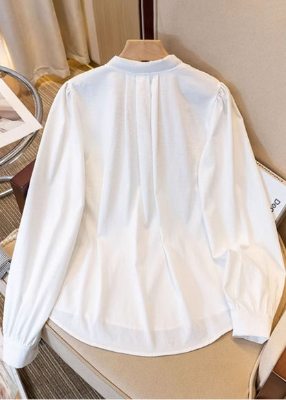 White Oversized Cotton Blouses Scarves Spring YO007