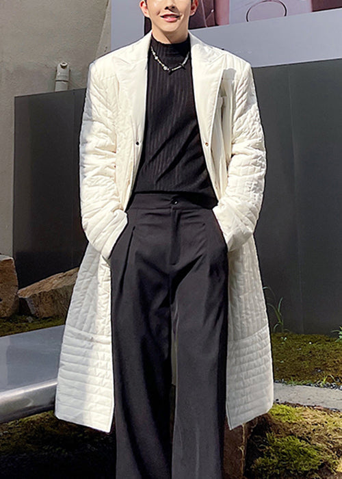 White Pockets Solid Cotton Filled Men Long Coats Winter RJ053