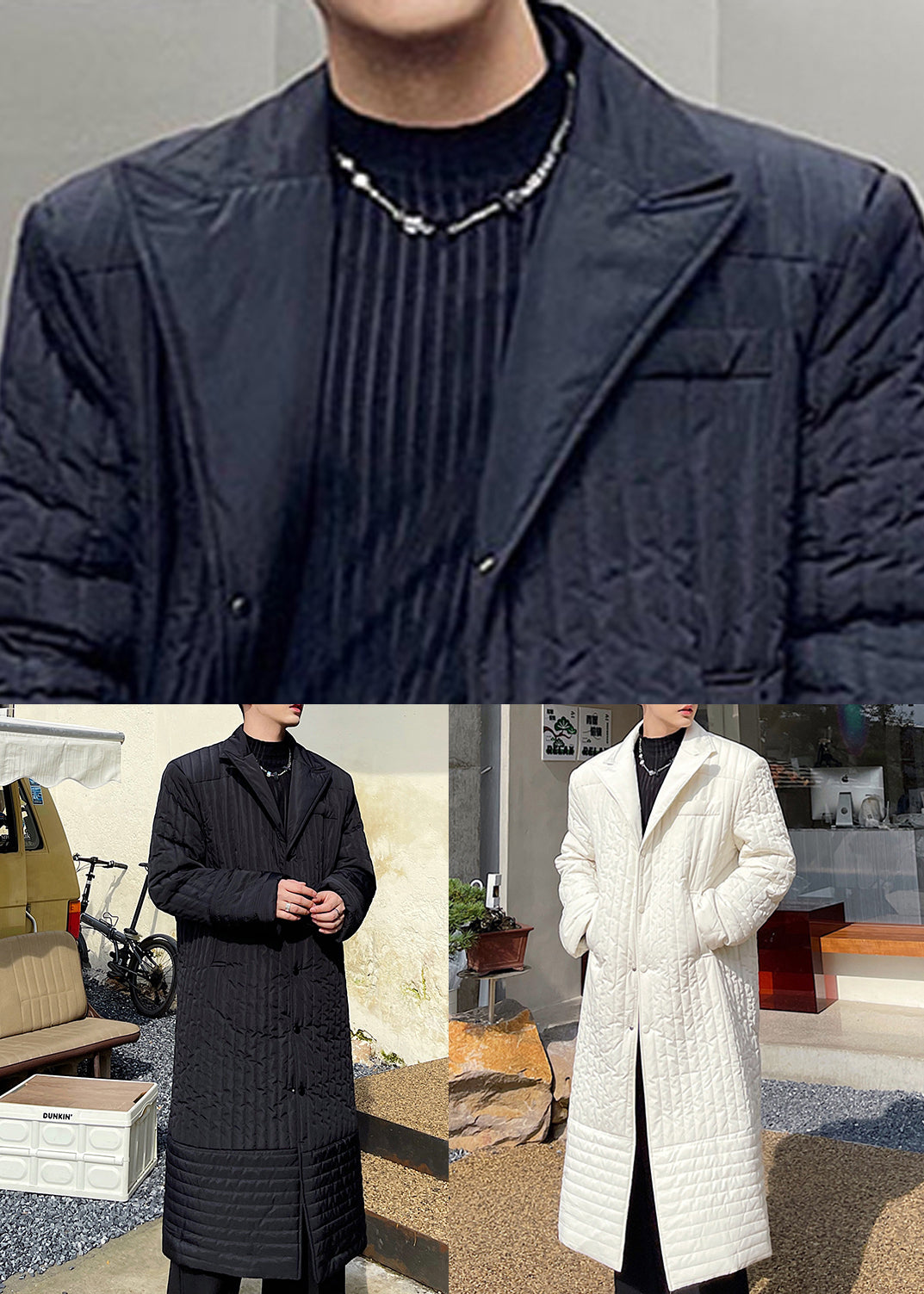 White Pockets Solid Cotton Filled Men Long Coats Winter RJ053